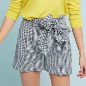 ANTRHOPOLOGIE Gingham Belted Shorts by Cartonnier Deep navy & cream Size 6 EUC
